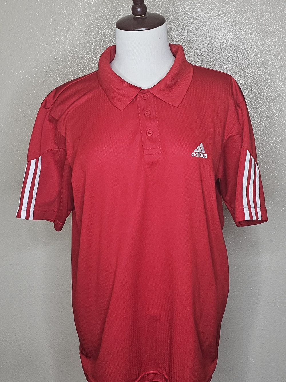 adidas Red Polo Shirt with White 3-Stripe Sleeve Detail
